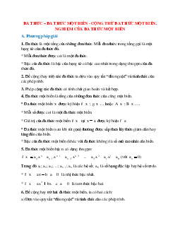 Lý thuyết và bài tập Đa thức - Đa thức một biến - Cộng trừ đa thức một biến - Nghiệm của đa thức một biến có lời giải