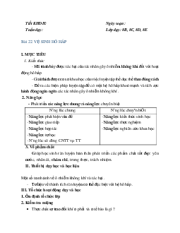 Giáo án Sinh học 8 Bài 22: Vệ sinh hô hấp mới nhất - CV5512