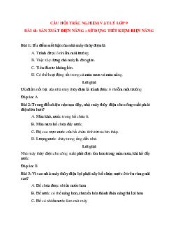 20 câu Trắc nghiệm Sản xuất điện năng - sử dụng tiết kiệm điện năng có đáp án 2023 - Vật lí lớp 9