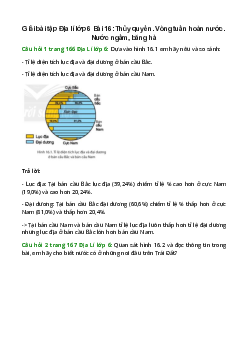 Giải SGK Địa lí 6 Bài 16 (Chân trời sáng tạo): Thủy quyền. Vòng tuần hoàn nước. Nước ngầm, băng hà
