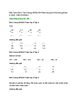 Giải SGK Toán lớp 2 Tập 2 trang 83, 84, 85, 86 Bài 60: Phép cộng (có nhớ) trong phạm vi 1000 | Kết nối tri thức