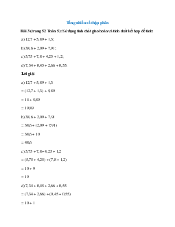 Sử dụng tính chất giao hoán và tính chất kết hợp để tính: 12,7 + 5,89 + 1,3