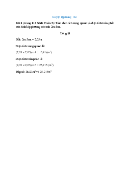 Tính diện tích xung quanh và diện tích toàn phần của hình lập phương có cạnh 2m 5cm