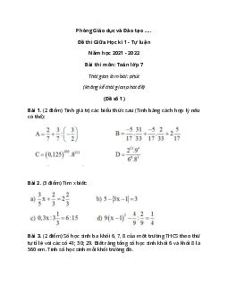 Đề thi Giữa học kì 1 Toán lớp 7 Tự luận năm 2021 (7 đề)