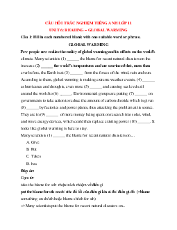 Trắc nghiệm Tiếng Anh 11 mới Unit 6 có đáp án 2023: Reading - Global warming