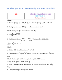 [Năm 2021] Đề thi Giữa kì 1 Toán lớp 10 có đáp án (13 đề)