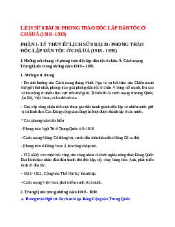 Lý thuyết Lịch Sử 8 Bài 20 (mới 2023 + 13 câu trắc nghiệm): Phong trào độc lập dân tộc ở Châu Á (1918 - 1939)