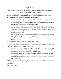 Lý thuyết môn Lịch sử 12: bài 25: Việt Nam xây dựng chủ nghĩa xã hội và đấu tranh bảo vệ tổ quốc (1976-1986) mới nhất