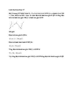 Cho hình bình hành MNPQ (xem hình vẽ) có MN = 12cm, chiều cao KH = 6cm