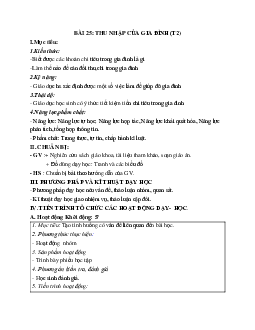 GIÁO ÁN CÔNG NGHỆ 6 BÀI 25: THU NHẬP CỦA GIA ĐÌNH (T2) MỚI NHẤT