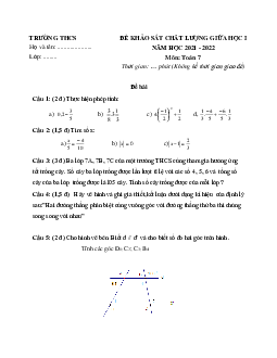 Đề kiểm tra giữa kì 1 toán 7 năm 2021 - 2022 có đáp án