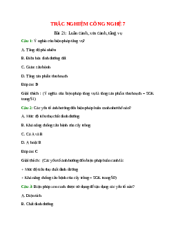 Trắc nghiệm Công nghệ 7 Bài 21 có đáp án: Luân canh, xen canh, tăng vụ