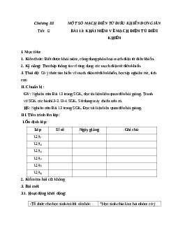 Giáo án công nghệ 12 bài 13: Khái niệm về mạch điện tử điều khiển mới nhất