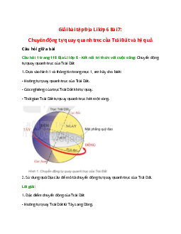 Giải SGK Địa lí 6 Bài 7 (Kết nối tri thức): Chuyển động tự quay quanh trục của Trái Đất