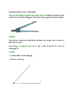 Giải SGK Toán lớp 6 (Cánh diều) Bài 5. Góc