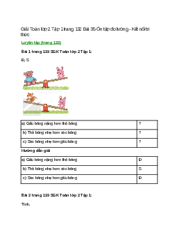 Giải SGK Toán lớp 2 Tập 1 trang 133, 134 Bài 35: Ôn tập đo lường | Kết nối tri thức