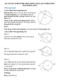 50 Bài tập Góc có đỉnh ở bên trong đường tròn. Góc có đỉnh ở bên ngoài đường tròn (có đáp án)- Toán 9
