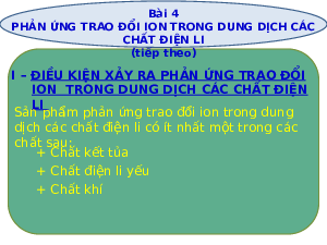 Giáo án môn Hóa 11 Bài 4: Phản ứng trao đổi ion trong dung dịch các chất điện li (tiết 2)