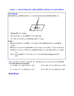 Phương pháp giải và bài tập về Cách tính góc giữa đường thẳng và mặt phẳng