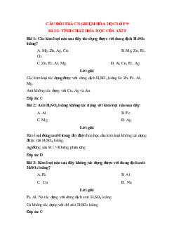 30 câu Trắc nghiệm Tính chất hóa học của axit có đáp án 2023 – Hóa học lớp 9