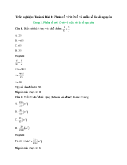 26 câu Trắc nghiệm Phân số với tử số và mẫu số là số nguyên (Chân trời sáng tạo) có đáp án 2024 – Toán 6