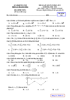 Đề KSCL Toán 12 lần 2 năm 2020 – 2021 trường THPT Lý Thánh Tông – Hà Nội có đáp án