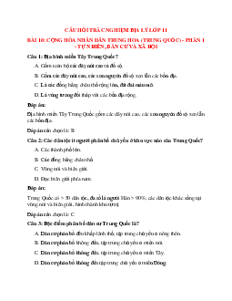 52 câu Trắc nghiệm Địa Lí 11 Bài 10 có đáp án 2023: Cộng hoà nhân dân Trung Hoa (Trung Quốc)