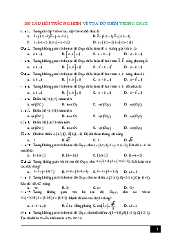 100 câu hỏi trắc nghiệm về tọa độ điểm trong Oxyz