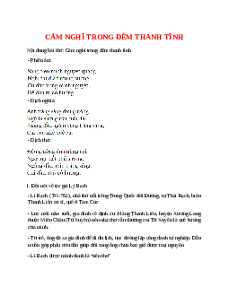 Cảm nghĩ trong đêm thanh tĩnh – nội dung, dàn ý phân tích, bố cục, tóm tắt