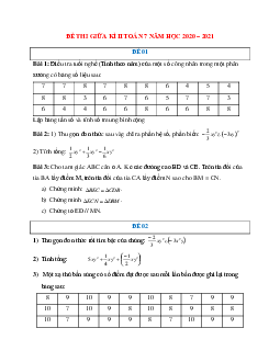 Đề kiểm tra giữa kì 2 toán 7 năm 2021 - 2022 gồm 8 đề