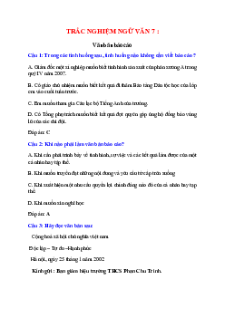 Trắc nghiệm Văn bản báo cáo có đáp án – Ngữ văn lớp 7