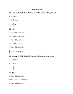 Toán lớp 5 trang 98 Chu vi hình tròn