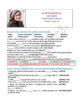 Chuyên đề Từ vựng học kì 1 môn Tiếng Anh lớp 12 có đáp án