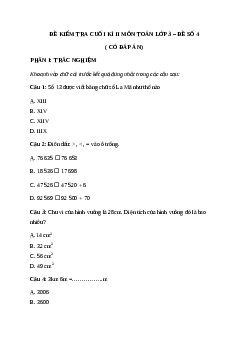 Đề thi cuối kì 2 môn Toán lớp 3 có đáp án - đề 4