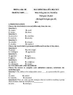 Bộ 7 Đề thi Giữa học kì 1 Tiếng Anh lớp 11 Đà Nẵng năm 2023