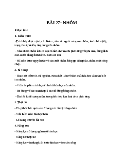 Giáo án Hóa học 12 Bài 27 nhôm và hợp chất của nhôm mới nhất