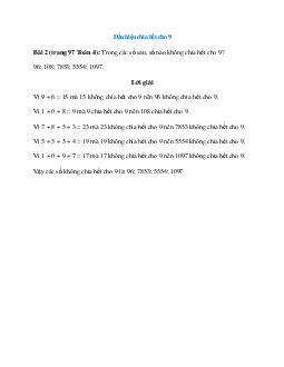 Trong các số sau, số nào không chia hết cho 9? 96; 108; 7853; 5554; 1097