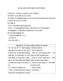 Giáo án Công Nghệ 7 Bài 40: Sản xuất thức ăn vật nuôi mới nhất