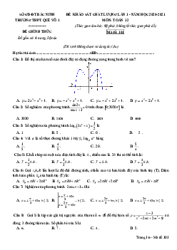 Đề khảo sát chất lượng lần 1 Toán 12 năm 2020 – 2021 trường Quế Võ 1 – Bắc Ninh có đáp án