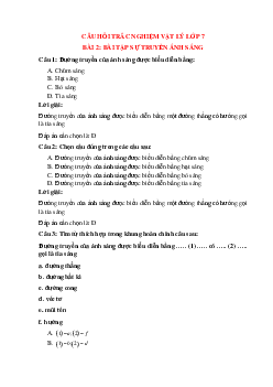 Trắc nghiệm Sự truyền ánh sáng có đáp án – Vật Lí lớp 7