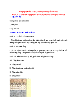 Công nghệ 10 Bài 11 (Lý thuyết và trắc nghiệm): Thực hành quan sát phẫu diện đất
