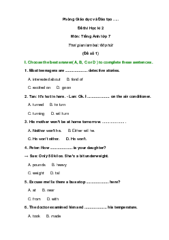Đề thi Tiếng Anh lớp 7 Học kì 2 có đáp án (5 đề)