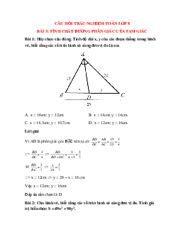 22 câu Trắc nghiệm Tính chất đường phân giác của tam giác có đáp án 2023 - Toán lớp 8