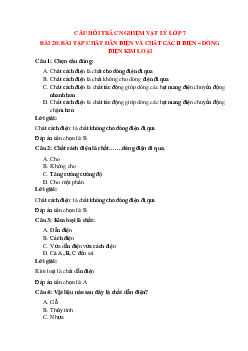 Trắc nghiệm Chất dẫn điện và chất cách điện - Dòng điện kim loại có đáp án – Vật lí lớp 7