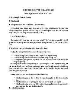 Đề cương ôn tập giữa kì 1 môn Ngữ Văn 10 đầy đủ nhất