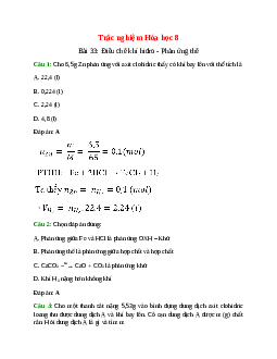 27 câu Trắc nghiệm Điều chế khí hiđro - Phản ứng thế có đáp án 2024 – Hóa học lớp 8