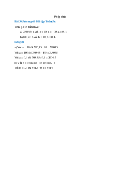 Tính giá trị biểu thức: 380,45 : a với a = 10; a = 100; a = 0,1
