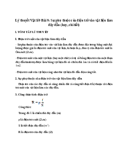 Lý thuyết Sự phụ thuộc của điện trở vào vật liệu làm dây dẫn (mới 2023 + 10 câu trắc nghiệm) hay, chi tiết – Vật Lí 9