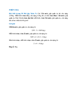 Cứ 3 lít nước giặt quần áo thì cân nặng 2,55kg. Mỗi bình nhựa rỗng cân nặng 0,3kg