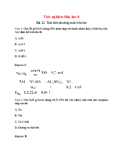 30 câu Trắc nghiệm Tính theo phương trình hóa học có đáp án 2024 – Hóa học lớp 8